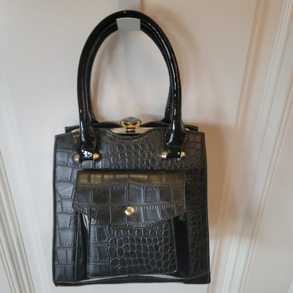 Unbranded Handbags - Black Patent and croc embossed PVC Structured Tote